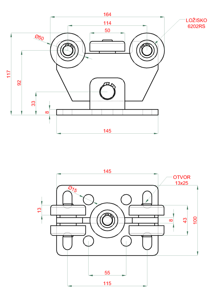 W Set60Fe-F2 samonosný systém 60x60x4mm posuvnej brány do 150kg/4m otvor 