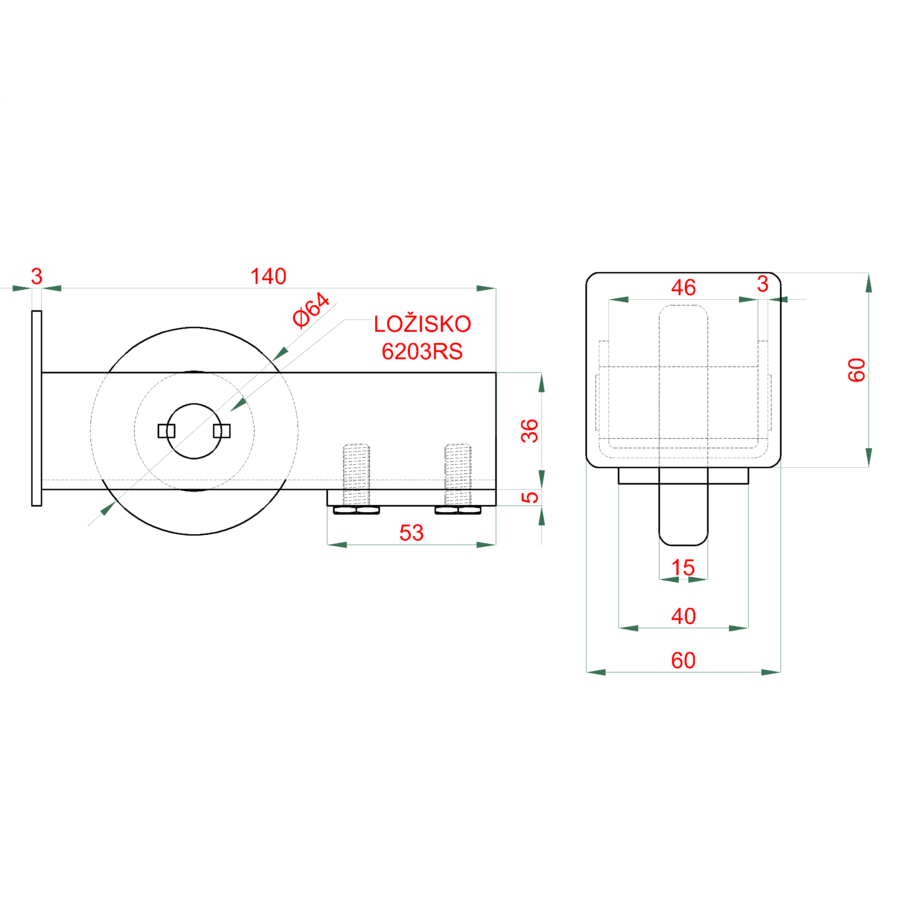 W Set60Fe-F2 samonosný systém 60x60x4mm posuvnej brány do 150kg/4m otvor 