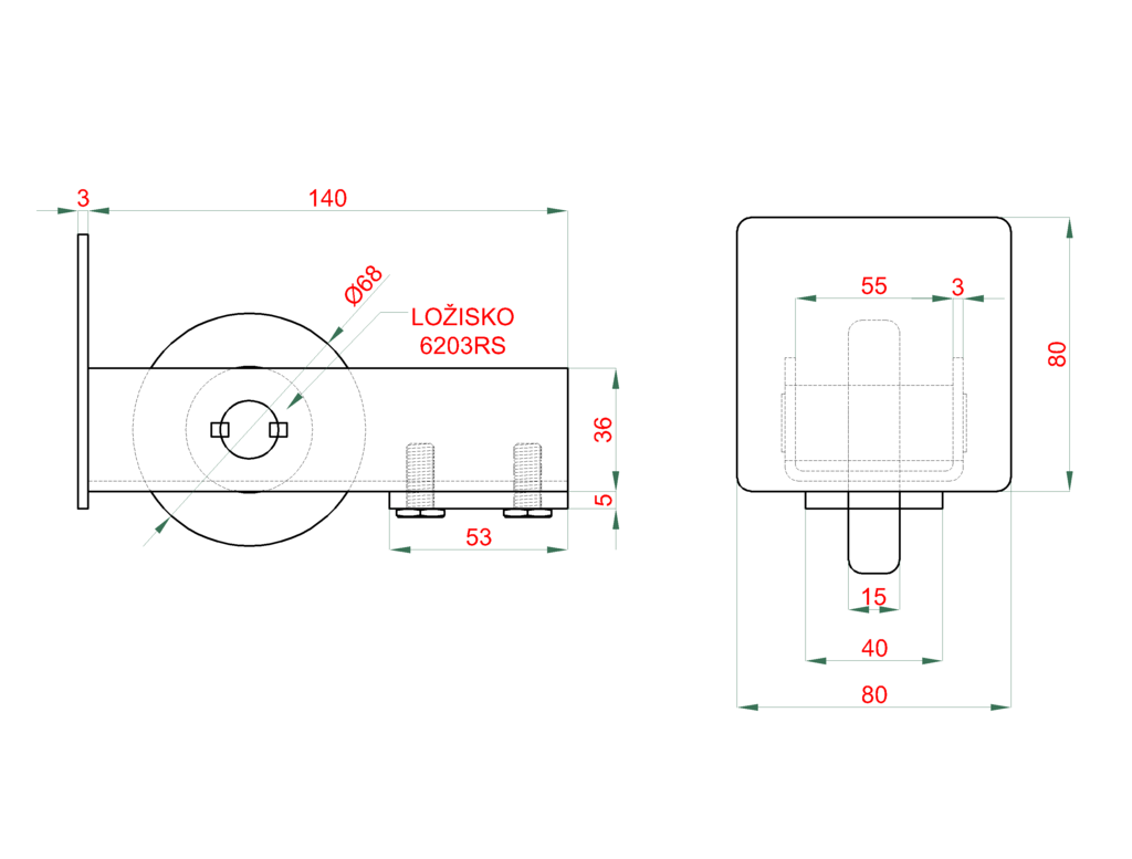 W Set80/Zn-10 - samonosný systém 80x80x5mm posuvnej brány do 400kg/7m otvor (W39/80Zn 6m pozinkovaný profil, 2x W3910F.80, 1x W36/80, 1x W37M, 1x W32/80)