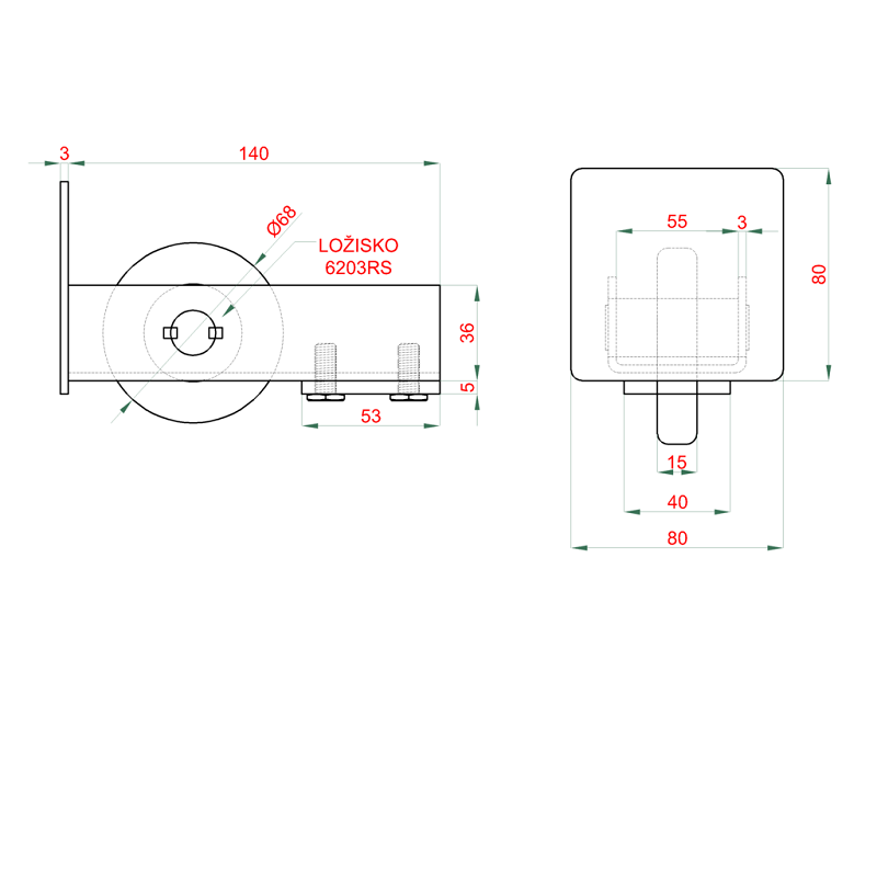 W Set80/Zn-N samonosný systém 80x80x5mm posuvnej brány do 300kg/5m otvor (W39/80Zn 6m pozinkovaný profil, 2x W35MR/ N, 1x W36/80, 1x W37M, 1x W32/80)