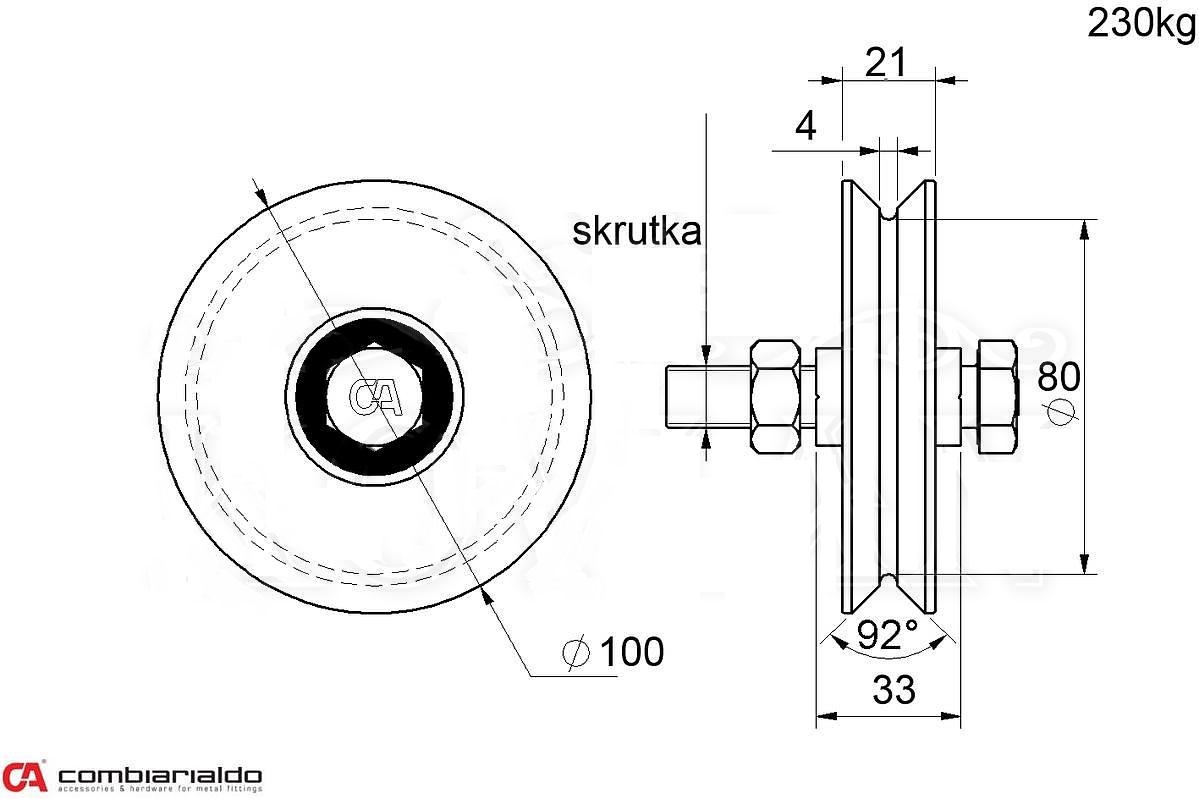 C401/80 Koliesko fi.80 jednoložiskové V profil, Combi Arialdo, nosnosť 200kg,