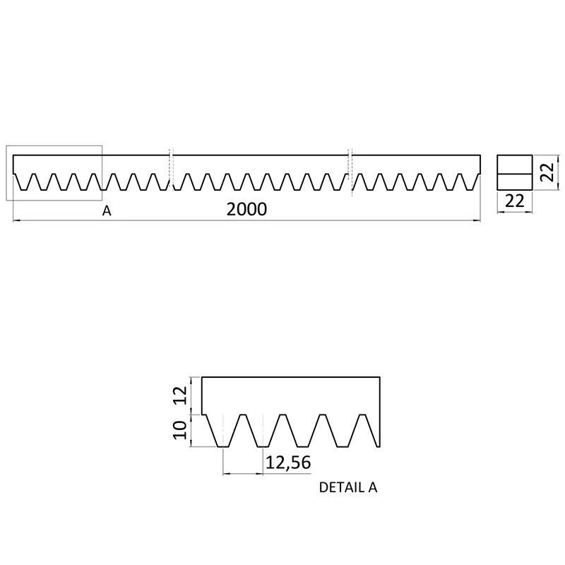 CREM-22 Hrebeň kov 22x22mm, L-2000mm, M4, max do 3500kg, pozinkovaný, cena za kus