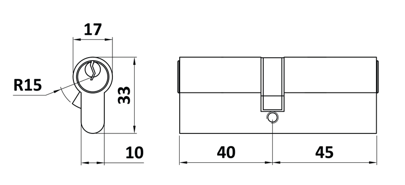 VL85 Cylindrická vložka EURO 40/45 mm, mosadzná, 3 kľúče
