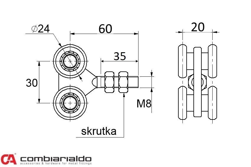 C756NY/P vozík závesný Combi Arialdo, 4 nylonové kolieska
