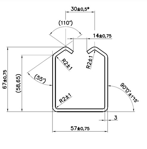 C920G profil GRANDE 57x68x3mm pre závesný systém, predajné len v 2m,3m,4m a 6m dĺžkach