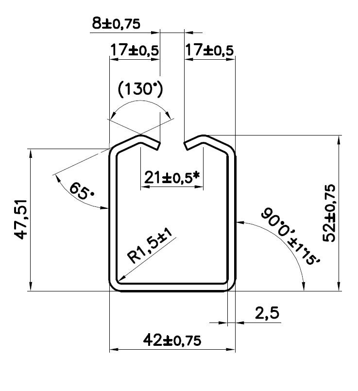 C920M profil MEDIO 43x53x2,5mm pre závesný systém, predajné len v 2,3,4 a 6m dĺžkach