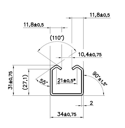 C920PZN profil PICCOLO 34x31x2mm pre závesný systém, predajné len v 2,3,4 a 6m dľžkach, cena za kus