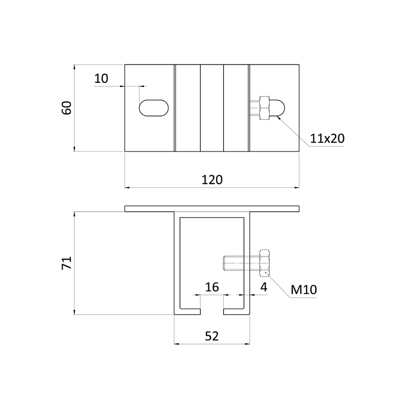 C328M Držiak horný pre profil C920M závesného systému KVN gate systems