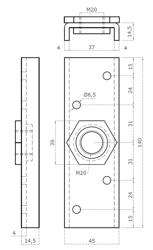 W782G lišta pre uchytenie vozíka C750G, C752G, lisovaná otočná matica, závit M20