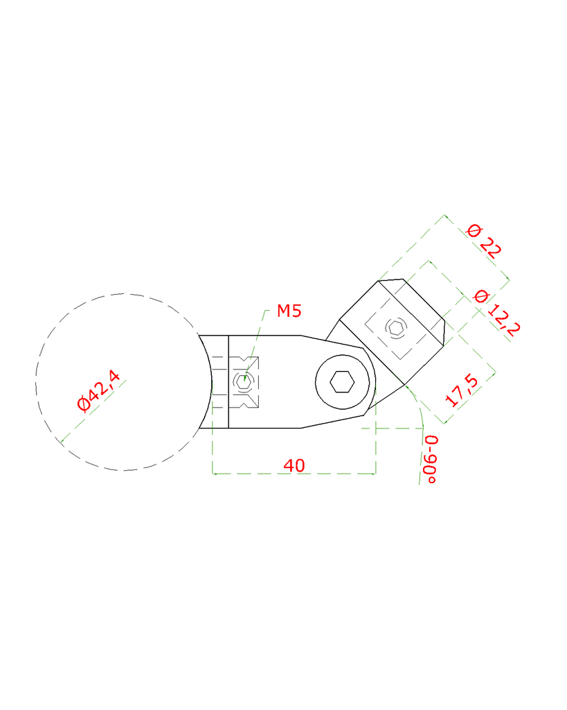 EB1-4226 ø 12mm držiak tyče nastaviteľný s kĺbom na trubku ø 42.4mm (40x17.5x22mm), brúsená nerez K320 /AISI304