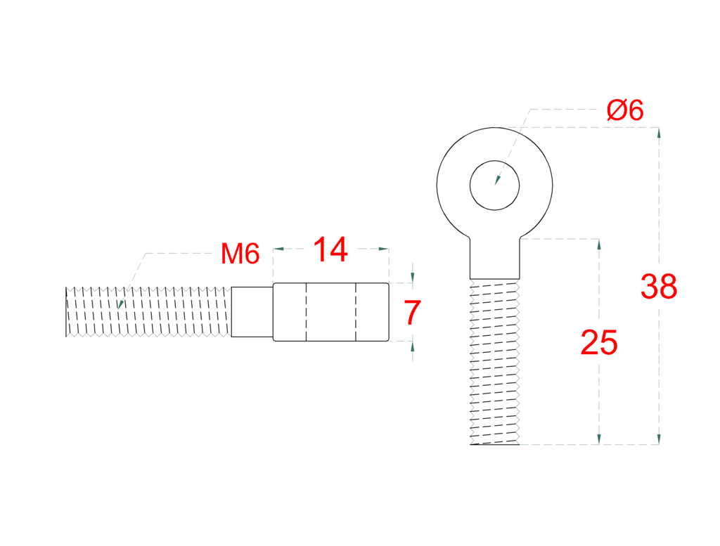 EB1-LOM6  úchyt pre držiak lanka (M6 x 30mm), brúsená nerez K320 /AISI304