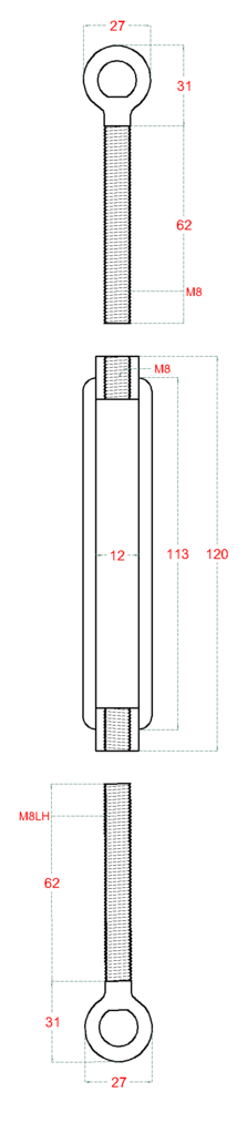 E1-LKM8 šponovák so závitom M8 a LH8, nerez AISI304