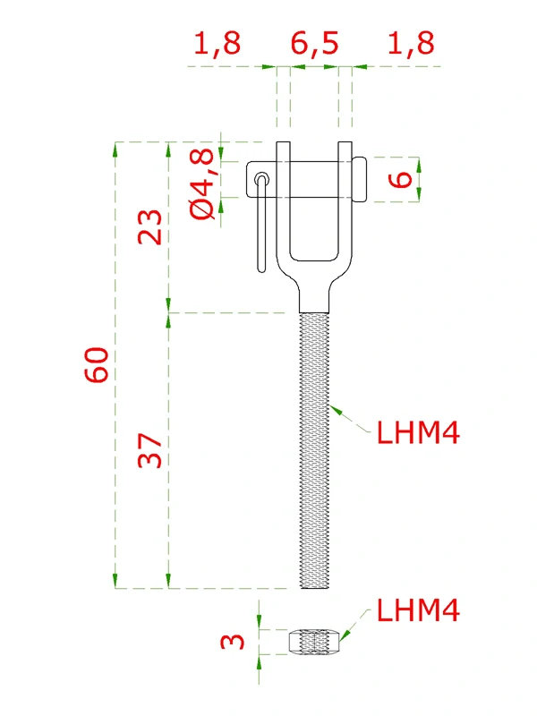 EB1-LN2-L nerezový úchyt s ľavým závitom LH4, LH5, LH6, brúsená nerez K320/ AISI304