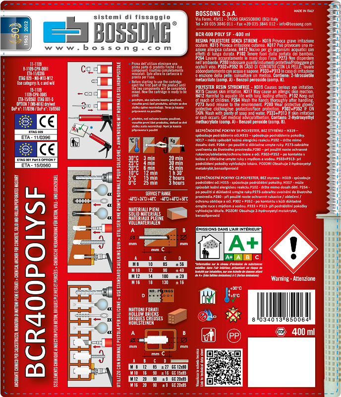 BO-POL400 chemické kotvenie 400ml polyesterové bez styrénu so zmiešavacím hrotom