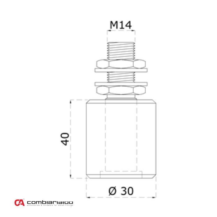 C450IX/30x40 nerezové vodiace koliesko 30x40mm, závit M14 pre horné vedenie posuvnej brány, nylón /nerez /AISI304.