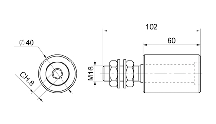 C453 gumený vodiaci valček ø40, H-60mm, závit M16 pre horné vedenie posuvnej brány