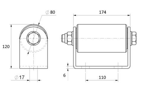 C571G nylonový vodiaci valček 80mm, H-120mm, pre horné vedenie posuvnej brány