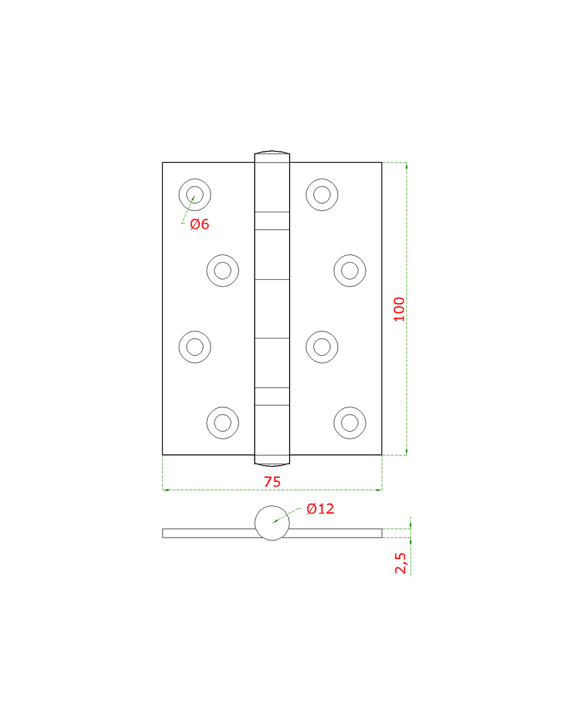 EB1-ZP201 nerezové pánty 2ks, 100x75x2.5mm, max. nosnosť: 70 kg, brúsená nerez K320 /AISI304