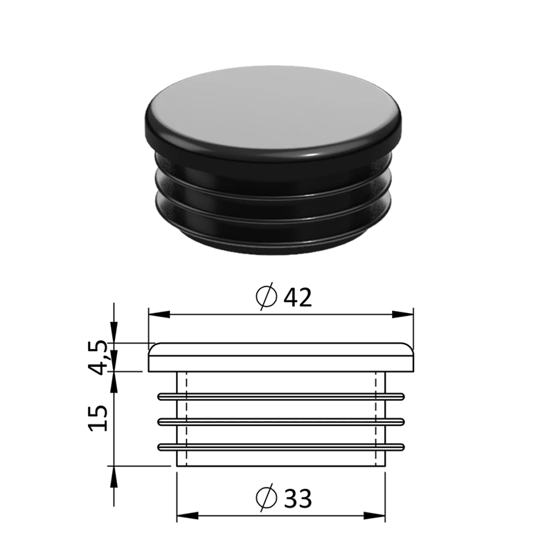 ZO 1 1/4   Vnútorná krytka guľatá ø 42 mm, plastová, Antracit, Biela, Čierna, Šedá