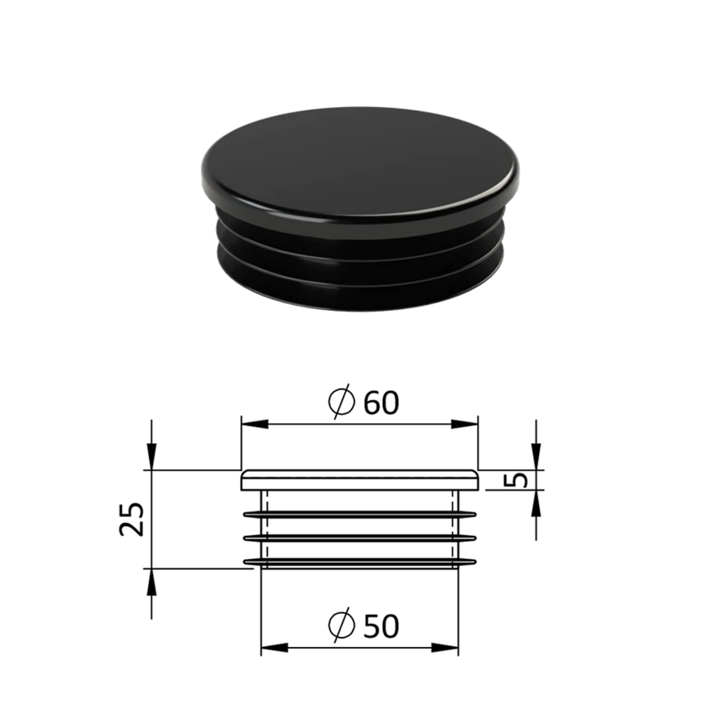 ZO 2 Vnútorná krytka guľatá ø 60 mm, plastová,  Antracit, Biela, Čierna, Šedá
