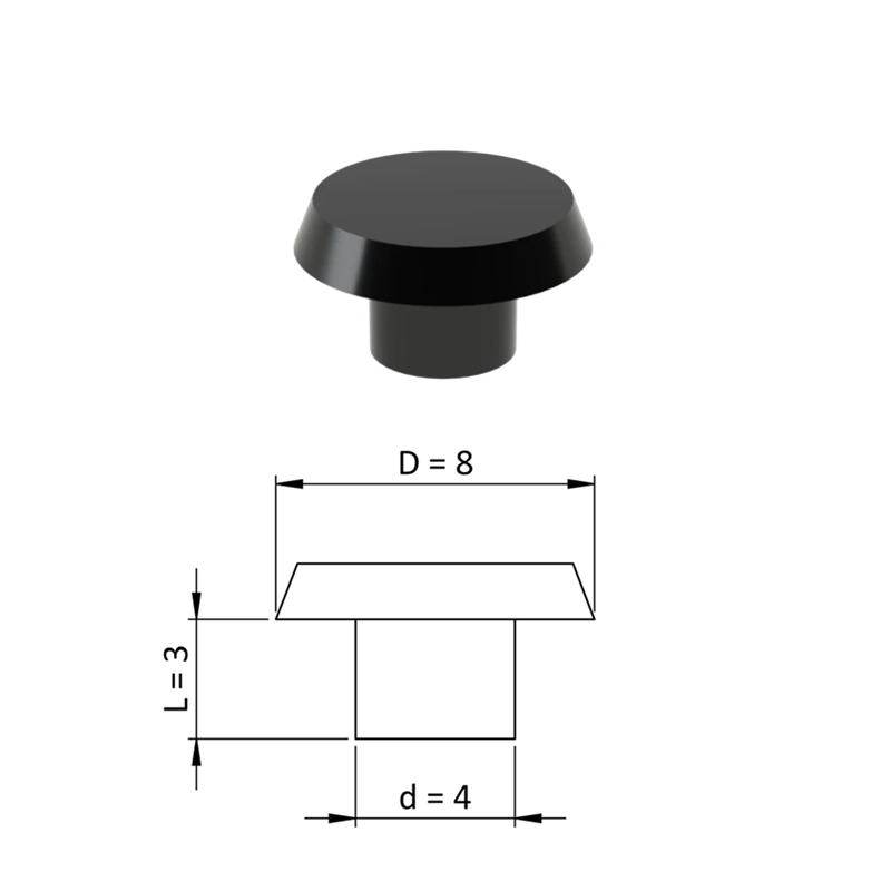 ZDO8x4WHITE Vnútorná krytka guľatá ø 8 mm, otvor ø 4 mm, biela, plast