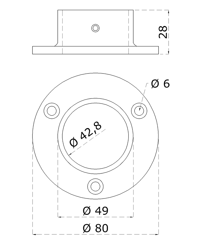 EB2-4530 - príruba ø 80mm na trubku ø 42.4mm, brúsená nerez K320 /AISI316