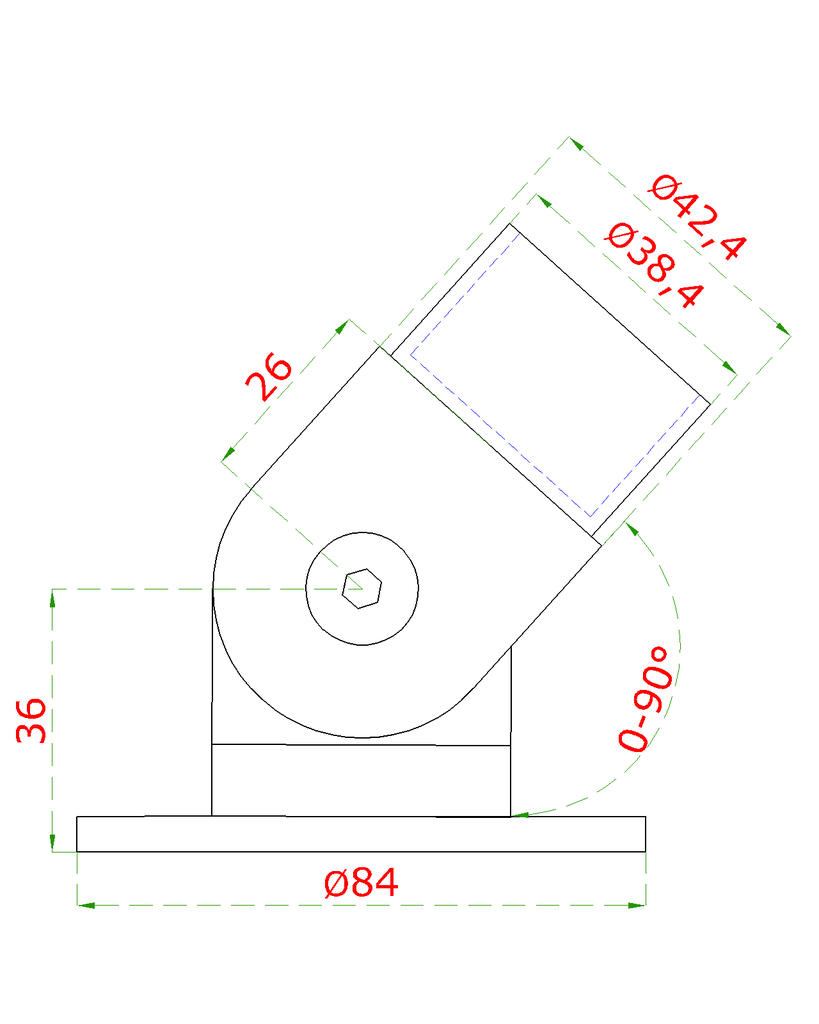 EB1-4525 - spojka nastaviteľná s kĺbom na trubku ø 42.4mm , s uchytením na stenu, brúsená nerez K320 /AISI304