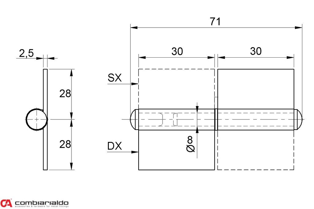 C240/60SX pánt s platňou dvojdielny 60mm (ľavý)