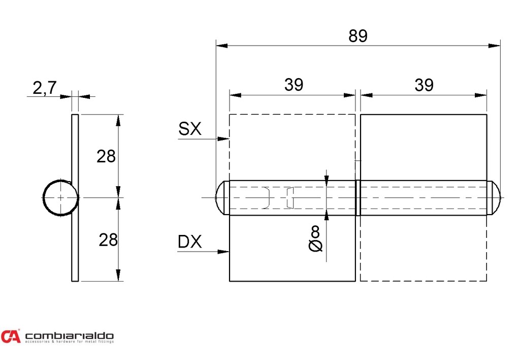 C240/80SX pánt s platňou dvojdielny 80mm (ľavý)