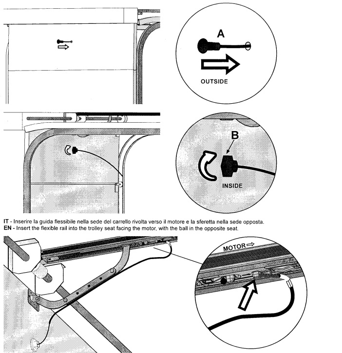 KEY HAL1 mechan. odblok. pre sekcion. br. so zámkom a lankom s bowdenom pre motor HALO