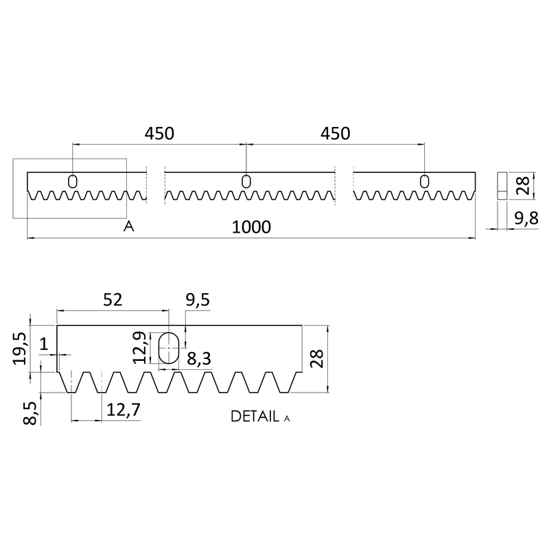 CREM-10-IX hrebeň INOX 30x10mm, L-1000mm, M4, max. do 1900kg, 3x úchyt+skrutky, nerezový