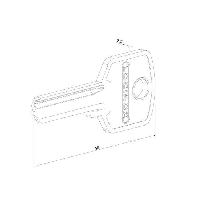 33070-46 LOCINOX® kľúč pre cylinrickú vložku 3012-46, surový