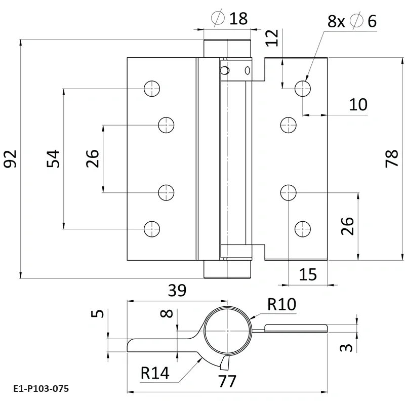 E1-P103 Samozatvárací pánt pre krídlové dvere, nerezový, cena za PÁR