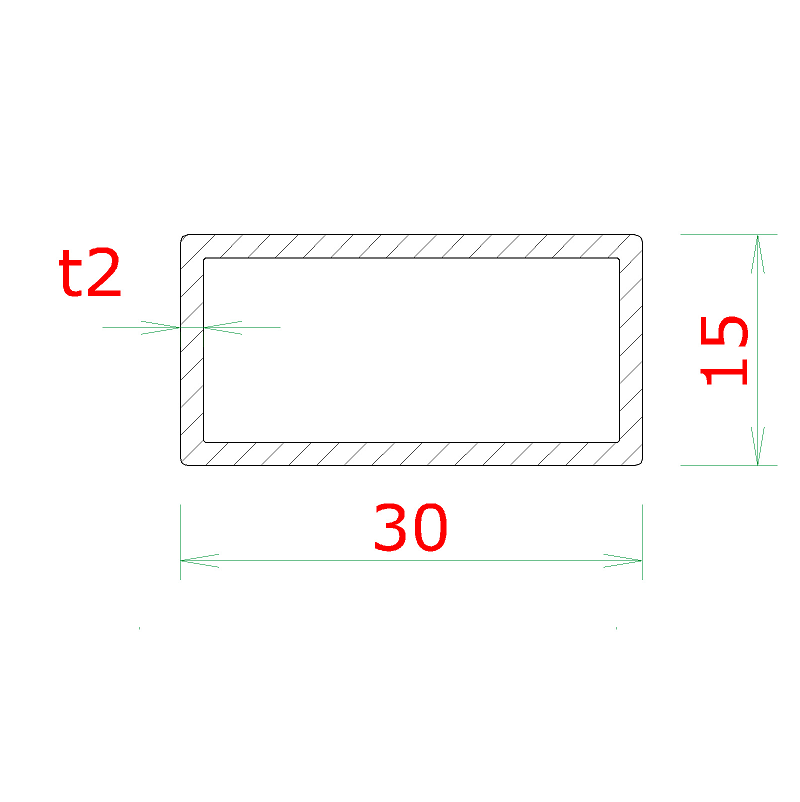 EB1JK30x15 profil uzatvorený 30x15x2.0mm, brúsená nerez, AISI304 cena za kus