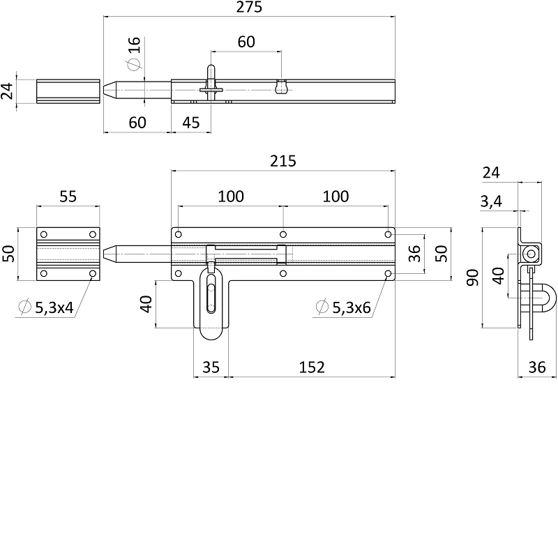 ZR511Zn - rígeľ ø 16mm, L: 215mm, pozinkovaný