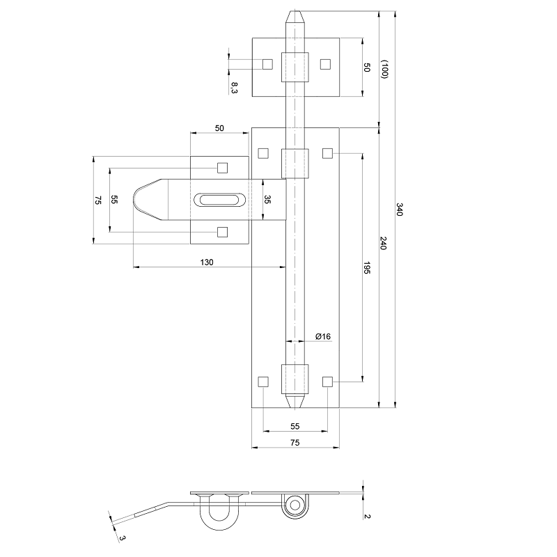 Z.052 - rígeľ ø 16mm, L: 340mm, pozinkovaný