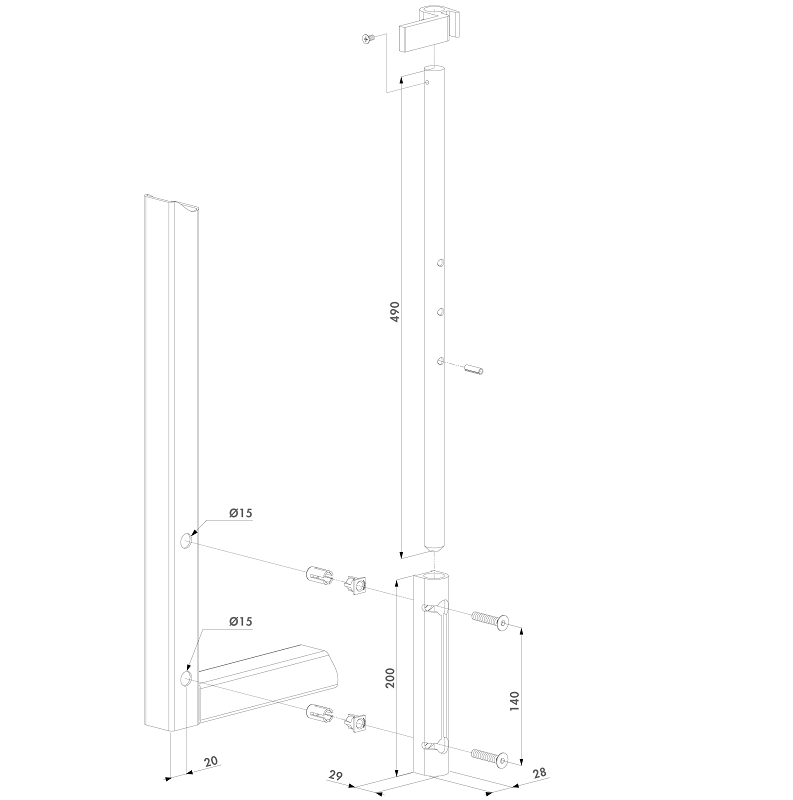 9005 Čierna RAL9005 - VSA-K-QF1BL LOCINOX® VSA mechanický rígeľ Ø19 mm, hliníkový s povrchovou úpravou RAL, na profil 40 mm a viac