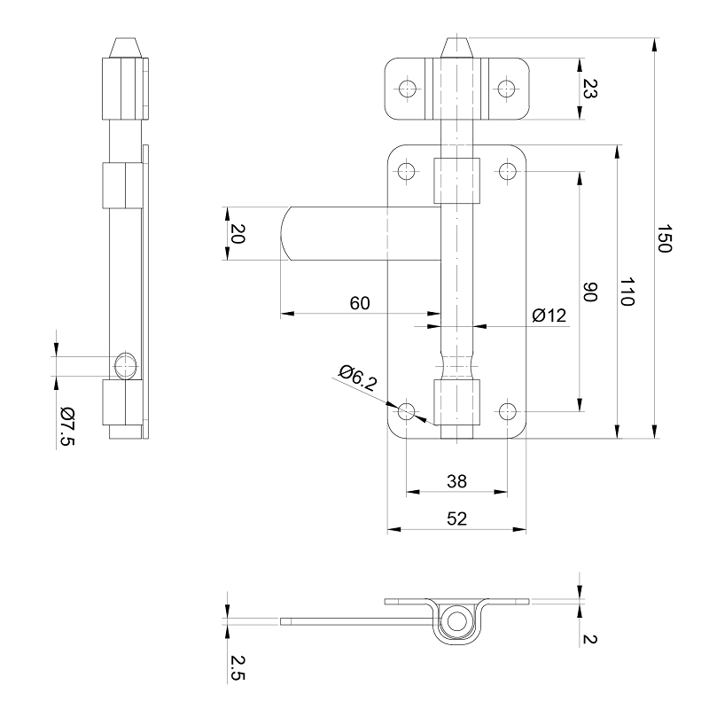 Z.050/Zn - rígeľ ø 12mm, L: 150mm, pozinkovaný