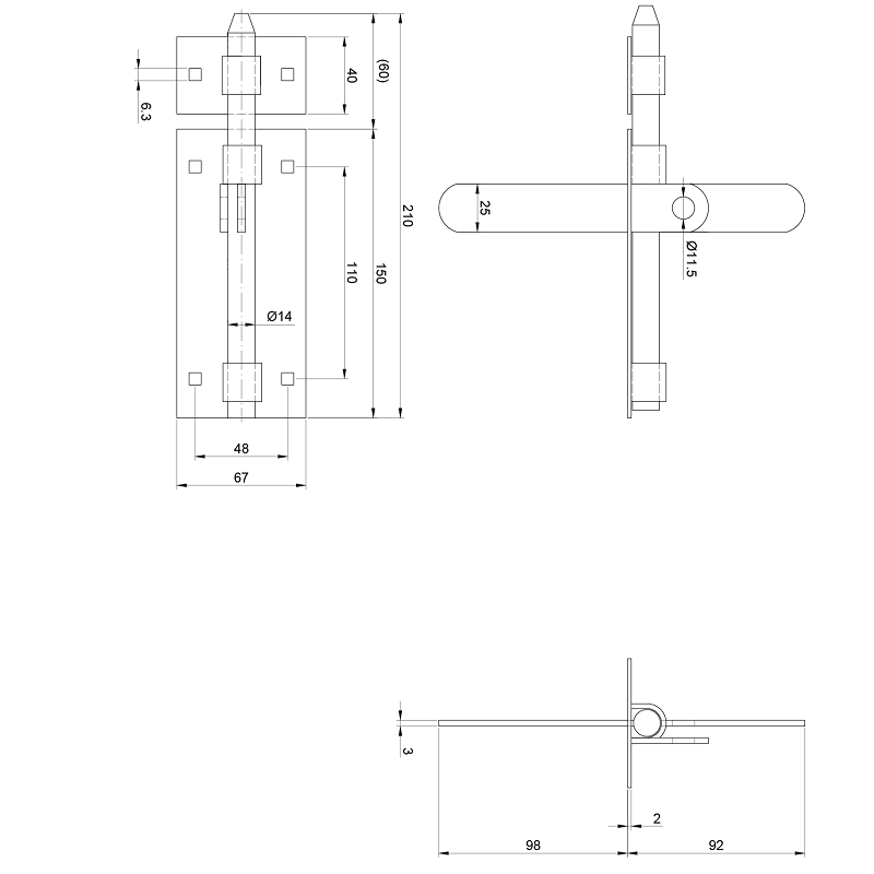 Z.055 rígeľ ø 14mm, L: 210mm, pozinkovaný