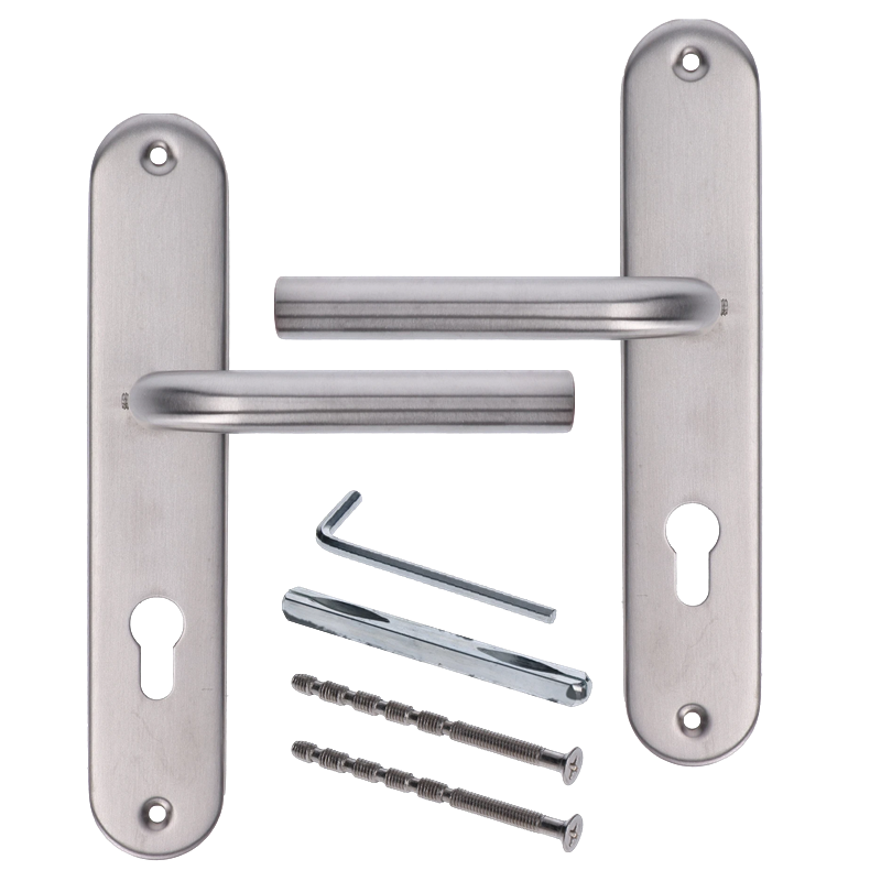 EB1-KSO1 štítová kľučka (pár) na oválnych štítoch, balenie: 2ks kľučka štítová, brúsená nerez K320 / AISI304