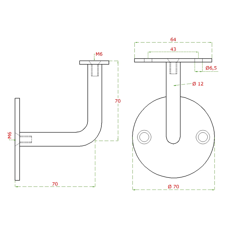 EB1-0300 - držiak madla na stenu na jakel, brúsená nerez K320 /AISI304