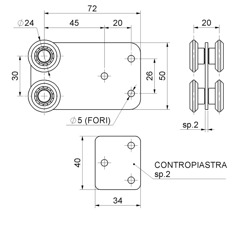 C772P Vozík Combi Arialdo pre závesný systém, 4 kolieska, do 50kg