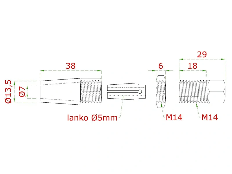 EB1-LU45 úchyt pre nerezové lanko 5mm, s vnútorným závitom M6, brúsená nerez K320 /AISI304