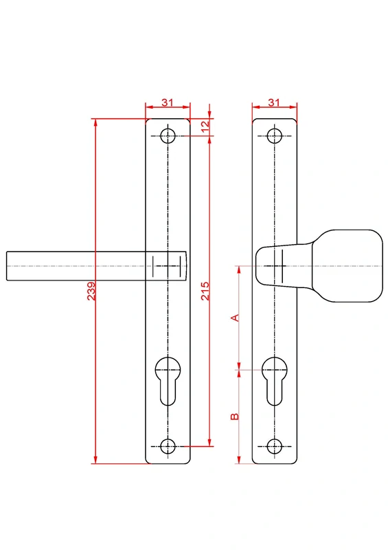KLU47K kľučka, rozteč A-72mm, úprava RAL9005, pár