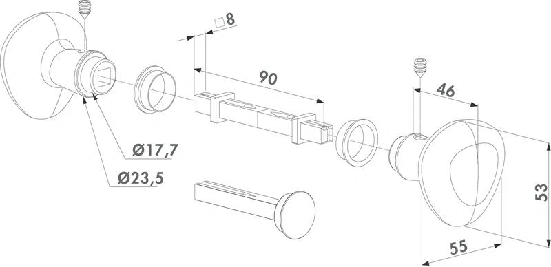 3006KR LOCINOX® Eloxovaná AL priama kľučka, pár, pevná/otočná/zaslepená