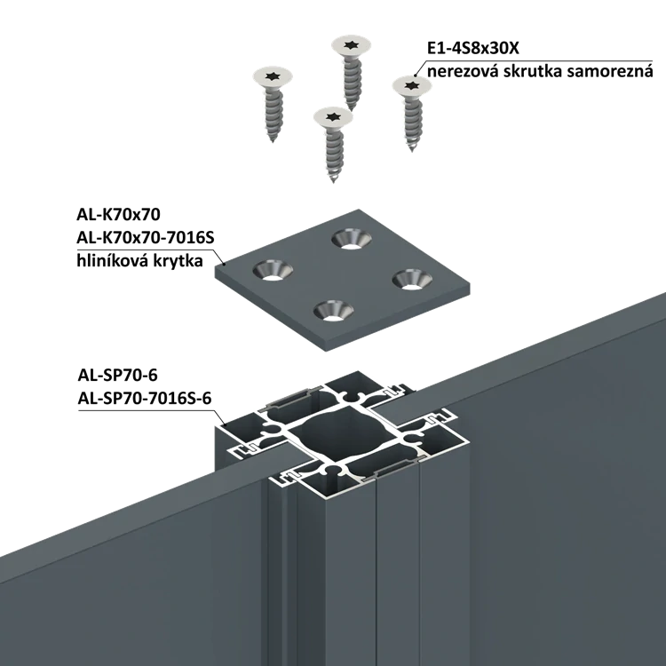 AL-K70x70 Hliníková krytka pre profil AL-SP70, bez povrchovej úpravy