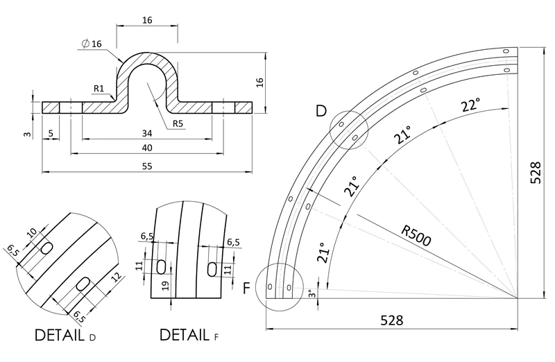 C4030/16-90-05 - Vodiaci profil pre brány, U ø16mm, polomer 0,5 m