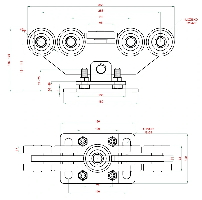 W Set80/Zn-9-DIER Samonos do 500 kg/6 m, dierovaný profil 80 × 80 × 5 mm, Zn