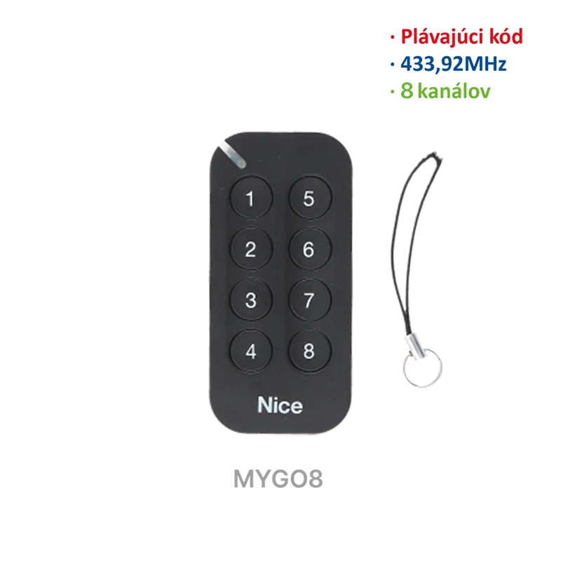 Nice MYGO2 Vysielač 2-kanálový, plávajúci kód, 433,920 MHz