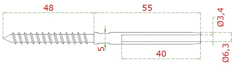 EB2-LD Úchyt (lisovací) pre lanko ø 3 - 5 mm do dreva, AISI 316